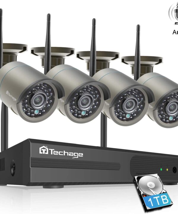 Techage 1TB HD 1080P Vandalproof Audio Record Wifi 4 Indoor Dome Wireless Security
